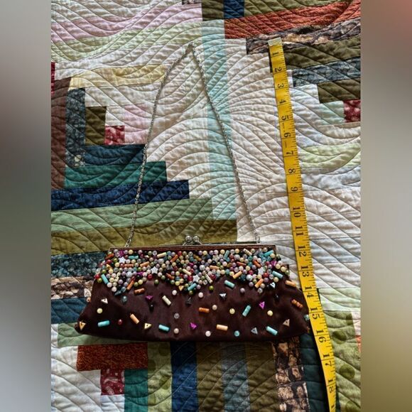 Vintage Brown Beaded Y2K Small Formal Shoulder Bag - Picture 3 of 6